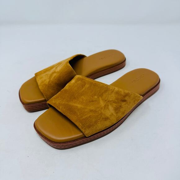 Vince Mustard Suede Platform Slide Sandals Minimalist Modern Summer Shoes Size 6 - Picture 12 of 12